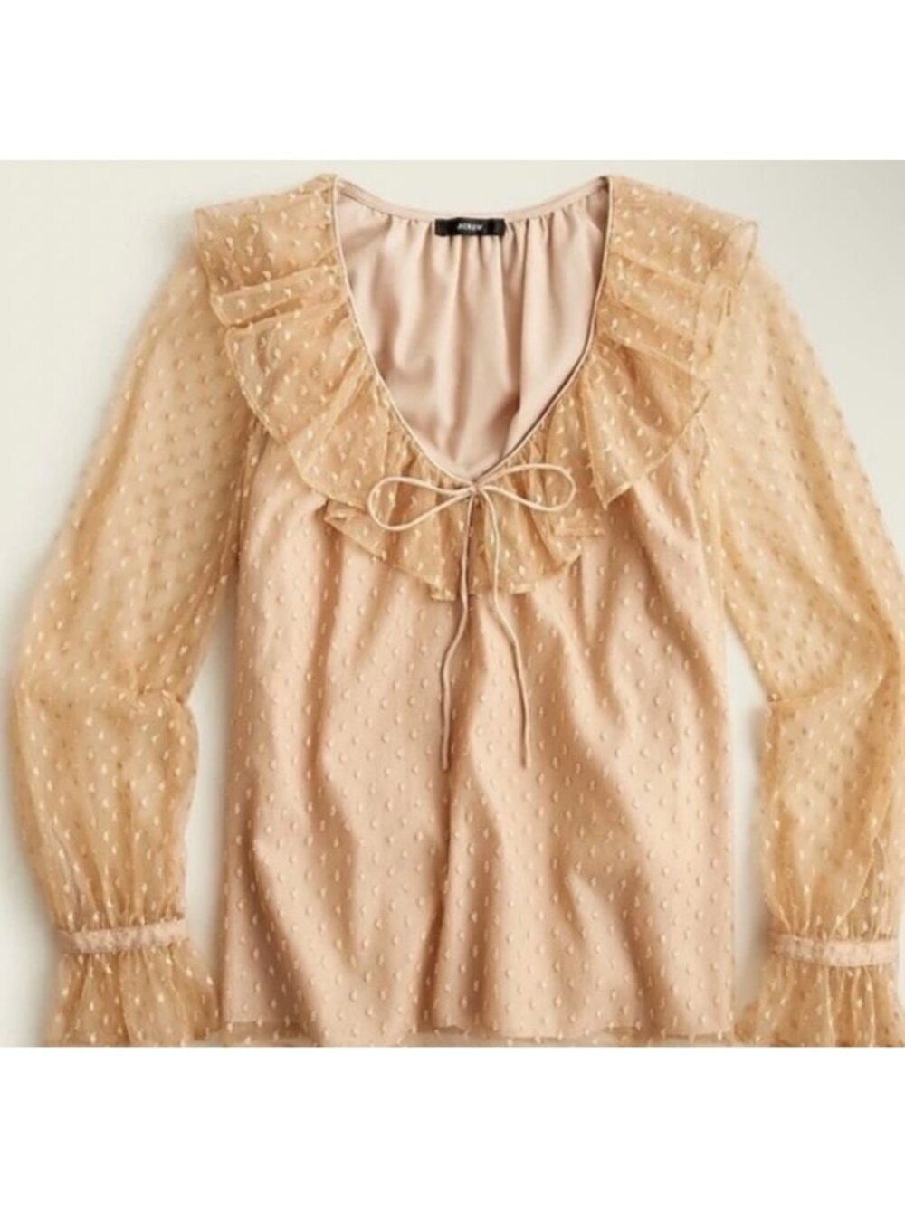 J.Crew Womens Ruffle Neck Clip Dot Bronzed Clay Blouse Top Size XS Pink SP NWT